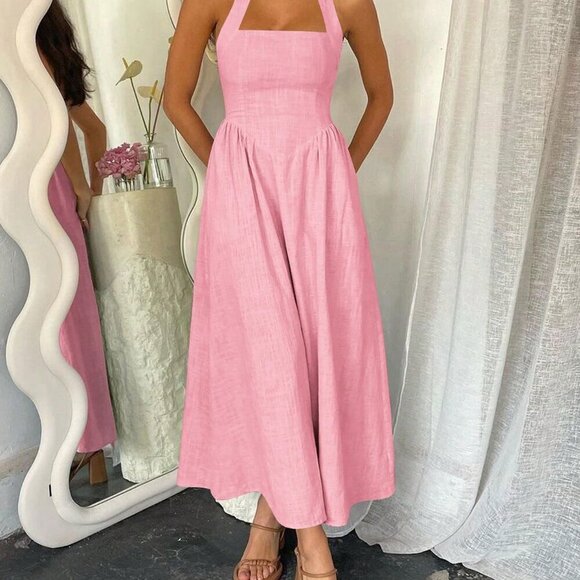 Dresses & Skirts - Pink Casual Women's Vacation Elegant Long Dress
